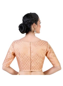 Studio Shringaar Studio Shringaar Women's Readymade Pastel Brocade Elbow Length Sleeves Saree Blouse (Peach, 38)  - Image 4