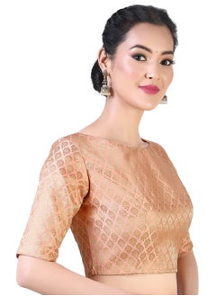 Studio Shringaar Studio Shringaar Women's Readymade Pastel Brocade Elbow Length Sleeves Saree Blouse (Peach, 38)  - Image 2