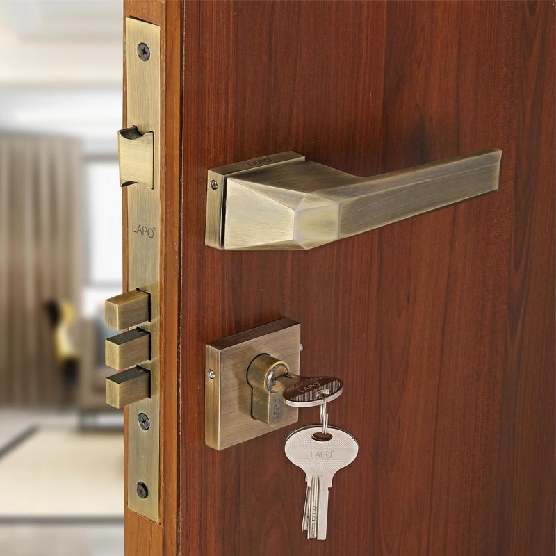 LAPO Door Locks for Main DoorDoor Locks for BedroomMortise Lock for DoorDoor Lock Handle Set with 3 Brass Key for HomeOfficeHotel Antique Finish Ro125 - Image 1