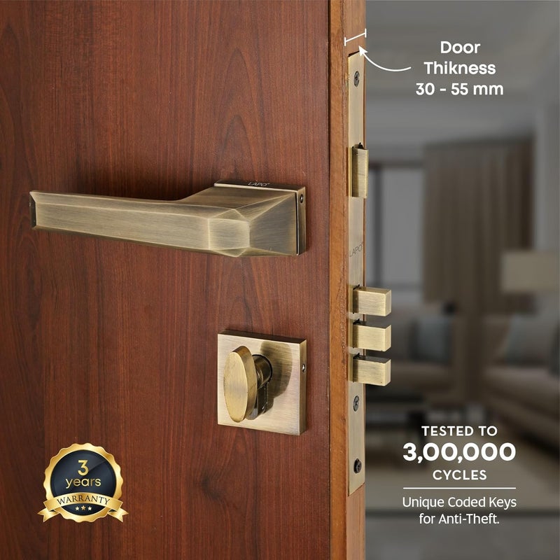 LAPO Door Locks for Main DoorDoor Locks for BedroomMortise Lock for DoorDoor Lock Handle Set with 3 Brass Key for HomeOfficeHotel Antique Finish Ro125 - Image 2