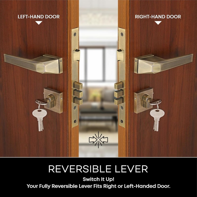 LAPO Door Locks for Main DoorDoor Locks for BedroomMortise Lock for DoorDoor Lock Handle Set with 3 Brass Key for HomeOfficeHotel Antique Finish Ro125 - Image 5