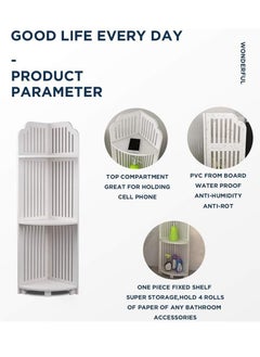 HOME TASTE Corner Shelf Bathroom Storage Organizer | Waterproof Freestanding Bathroom Corner Stand for Small Spaces | Open Design Corner Shelf, Floor Standing Shower Caddy, Toilet Paper Holder | 20x20x80 cm  - Image 5