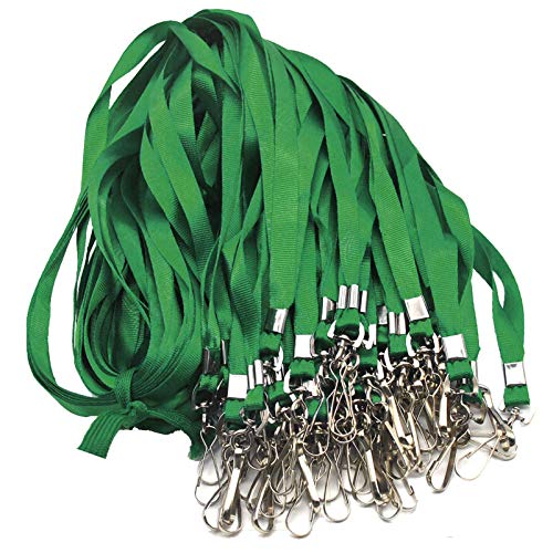 Beebel Green Lanyards 100 Pcs Lanyard for Id Badges Flat Lanyard with Badge Clip with J-Hook (Green) - Image 1