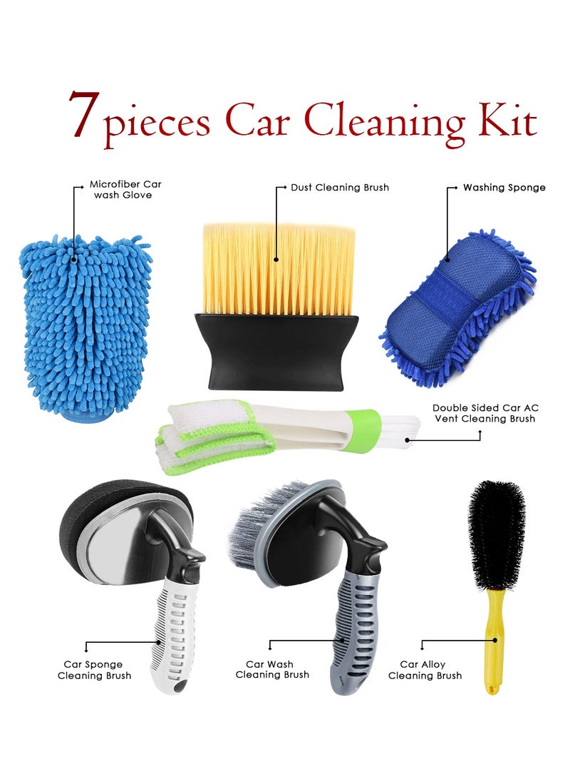 Generic 7-Piece Comprehensive Car Cleaning Kit: Microfiber Glove, Dust Cleaning Brush, Washing Sponge, Ac Vent Cleaning Brush, Car Cleaning  Brush, Car Alloy Cleaning Brush  - Image 1
