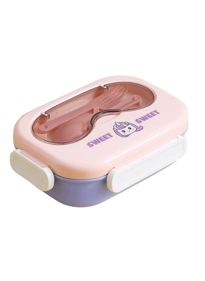Twisoo Twisoo Cute Cartoon Bento Stainless Steel Lunch Box Double Decker With Soup Bowl, Plastic Spoon, Fork, Steel Spoon and Pair of Chopsticks, BPA Free Leakproof Spill proof 3 Compartment (Pink)  - Image 1