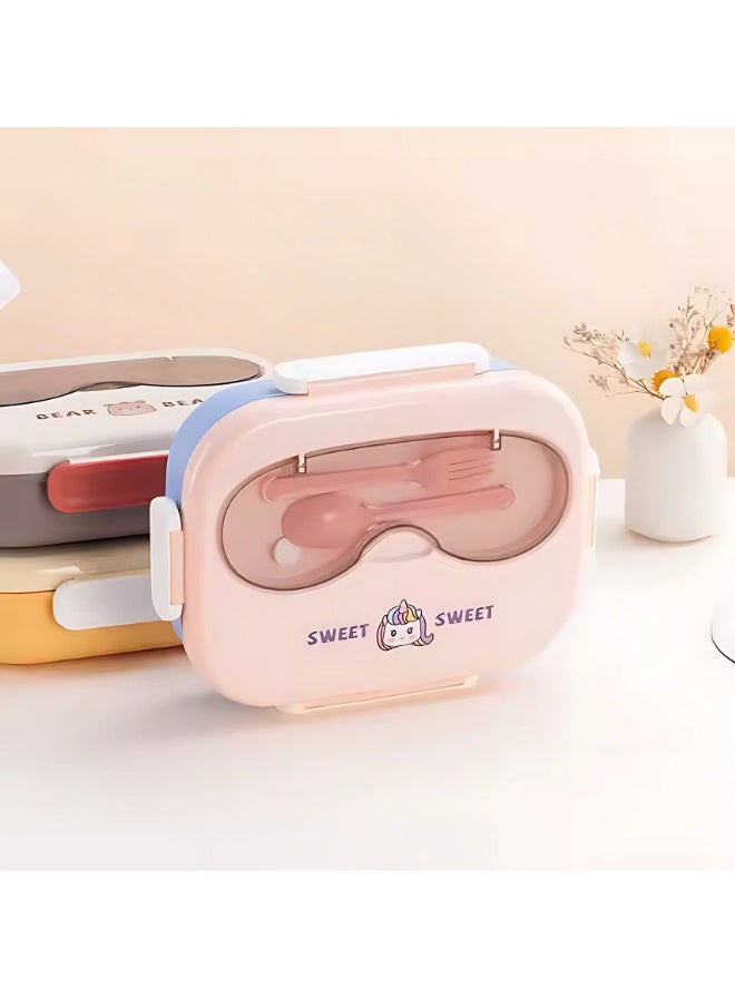 Twisoo Twisoo Cute Cartoon Bento Stainless Steel Lunch Box Double Decker With Soup Bowl, Plastic Spoon, Fork, Steel Spoon and Pair of Chopsticks, BPA Free Leakproof Spill proof 3 Compartment (Pink)  - Image 3