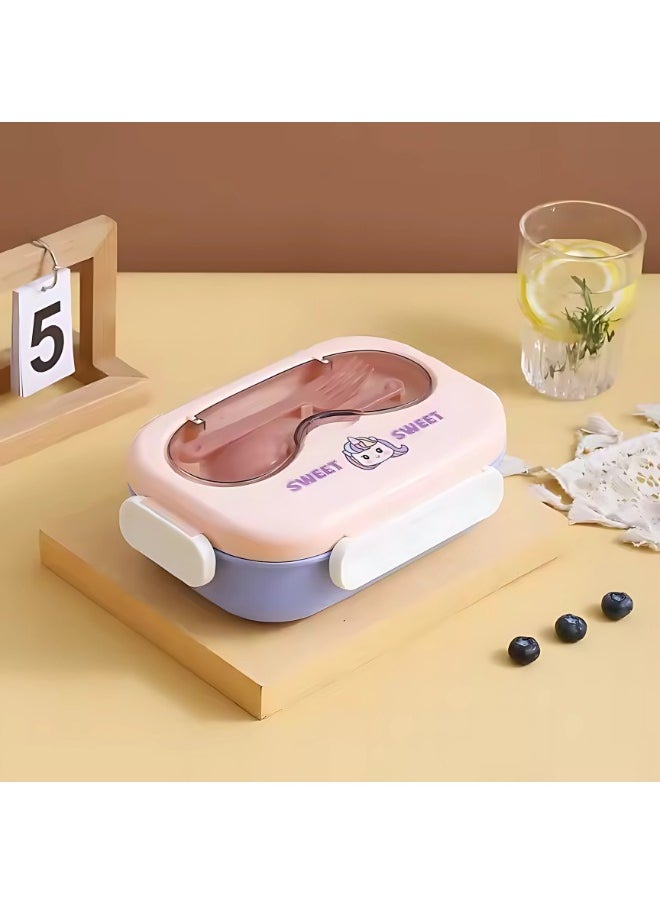 Twisoo Twisoo Cute Cartoon Bento Stainless Steel Lunch Box Double Decker With Soup Bowl, Plastic Spoon, Fork, Steel Spoon and Pair of Chopsticks, BPA Free Leakproof Spill proof 3 Compartment (Pink)  - Image 4