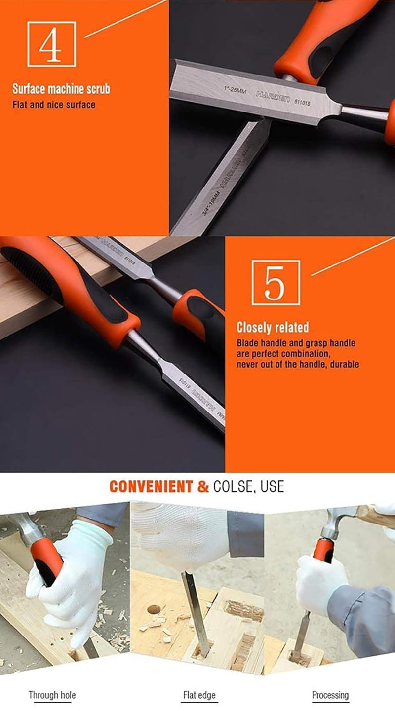 Harden 4 Pcs Professional Wood Carving Chisel Set CRV Steel Sharp Ergonomic Handle 6mm 13mm 19mm 25mm - Image 4