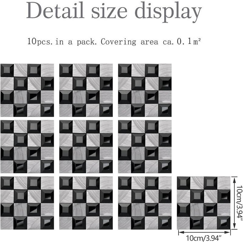 klarako 10pcs 3D Effect Crystal Tile Stickers, Mosaic Crystal Tile Stickers, DIY Waterproof SelfAdhesive Wall Stickers for Home Decor Living Room Bathroom Kitchen Decor, 10X10CM (G) - Image 4