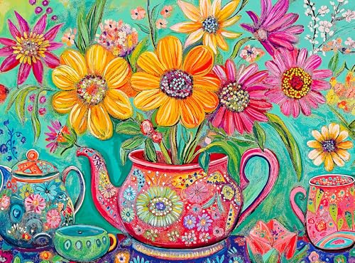 Cross & Glory Cross Glory The Colorful Teapot Garden 1000 Piece Jigsaw Puzzle for Adults Best New Floral Artwork Puzzle Relaxing and Intricate Puzzle Experience - Image 1