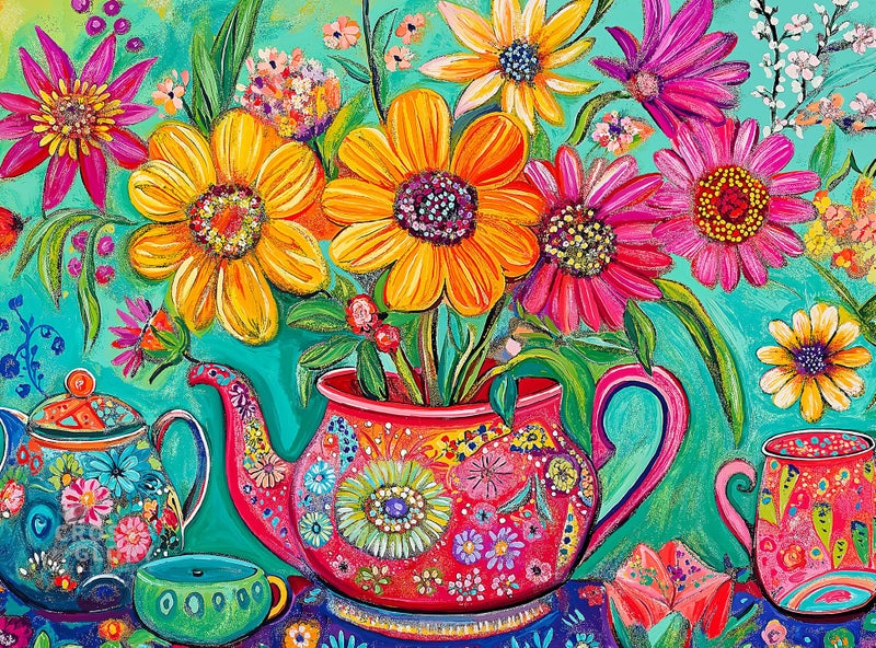Cross & Glory Cross Glory The Colorful Teapot Garden 1000 Piece Jigsaw Puzzle for Adults Best New Floral Artwork Puzzle Relaxing and Intricate Puzzle Experience - Image 3