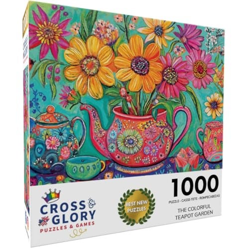 Cross & Glory Cross Glory The Colorful Teapot Garden 1000 Piece Jigsaw Puzzle for Adults Best New Floral Artwork Puzzle Relaxing and Intricate Puzzle Experience - Image 5