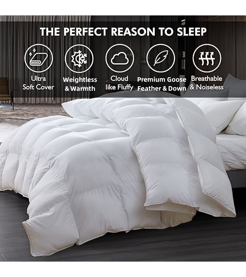 Luxurious Comforter Duvet Insert Heavy Filling Weight Winter Season Use T300 Super Soft Fabric 85 Fluffy Goose Feather 15 Down Filling Hotel Collection White 78.74 x 78.74 Inch - Image 2