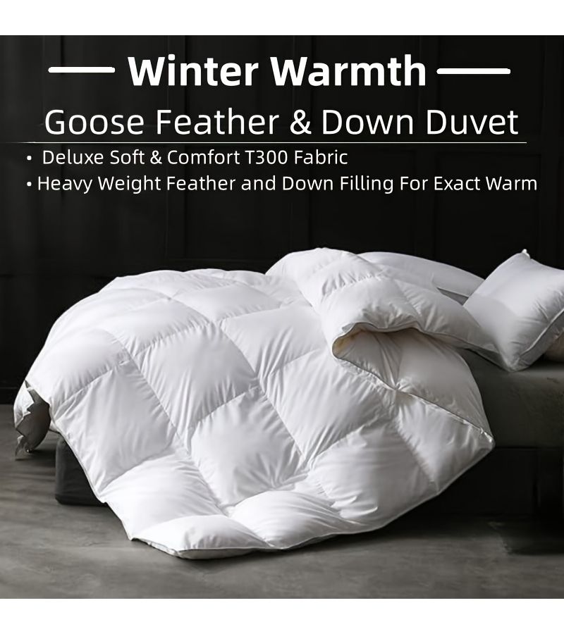 Luxurious Comforter Duvet Insert Heavy Filling Weight Winter Season Use T300 Super Soft Fabric 85 Fluffy Goose Feather 15 Down Filling Hotel Collection White 78.74 x 78.74 Inch - Image 1