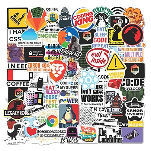 True Flair Trueflair Pack of 60 Coding Vinyl Laptop Stickers, Random Designs, for Programmer Laptop, Journal, Bike Helmet, Diary, Guitar, Mobile, Waterproof, Self-Adhesive (Coding) - Image 1