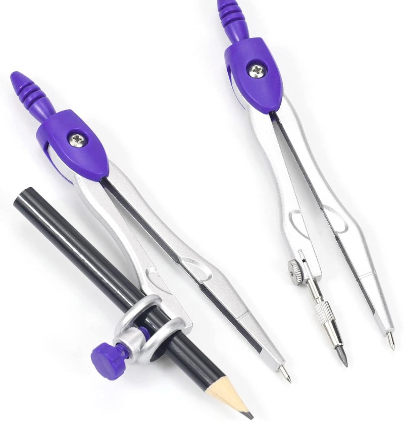 Vobou 10 Pieces Math Geometry Kit Set Student Supplies with Shatterproof Storage Box,Includes Rulers,Protractor,Compass,Eraser,Pencil Sharpener,Lead Refills,Pencil,for School and Drawings（Purple） - Image 3