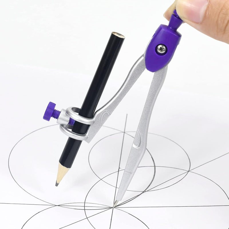 Vobou 10 Pieces Math Geometry Kit Set Student Supplies with Shatterproof Storage Box,Includes Rulers,Protractor,Compass,Eraser,Pencil Sharpener,Lead Refills,Pencil,for School and Drawings（Purple） - Image 5