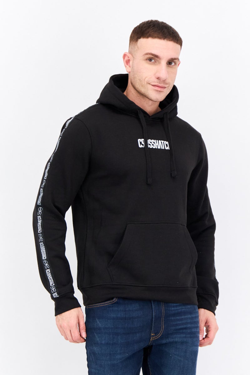 CROSSHATCH Men Brand Logo Long Sleeves Hooded, Black  - Image 1
