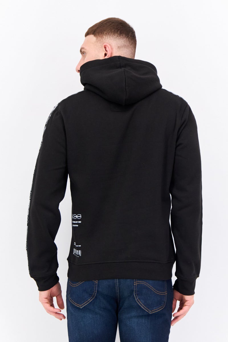 CROSSHATCH Men Brand Logo Long Sleeves Hooded, Black  - Image 3