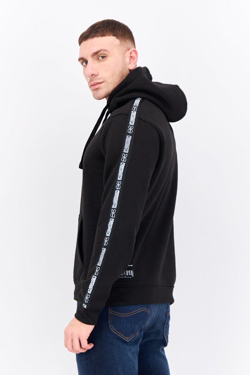 CROSSHATCH Men Brand Logo Long Sleeves Hooded, Black  - Image 2