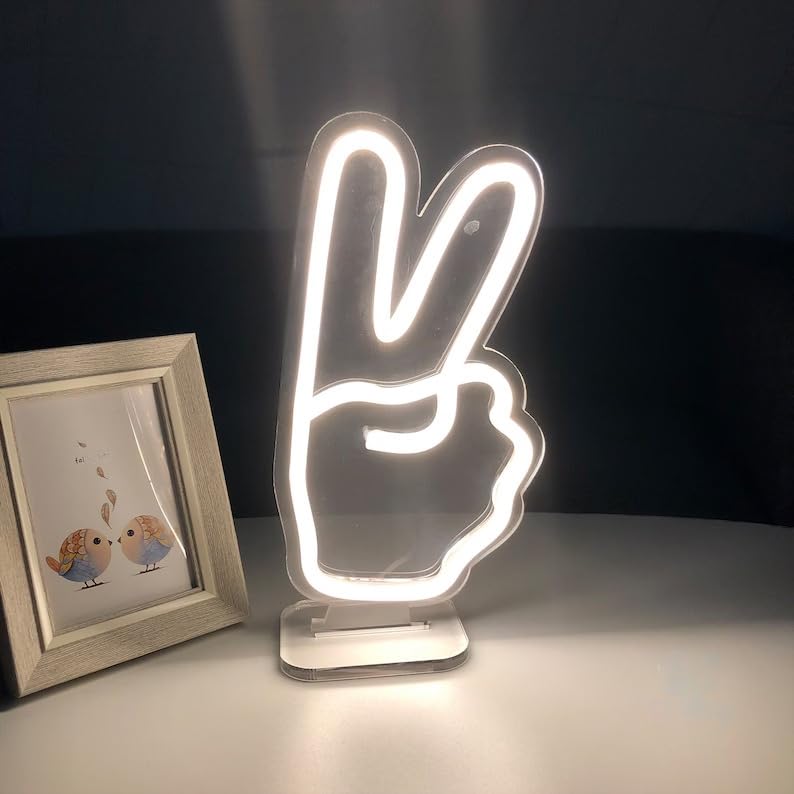 ILERY ILERY Neon Victory Hand Neon Sign 10x6 Inches Warm White LED Modern Decor Accent for Home or Storefront  - Image 1