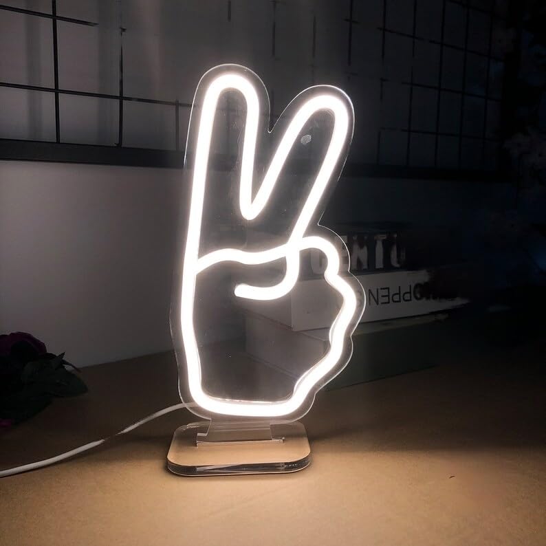ILERY ILERY Neon Victory Hand Neon Sign 10x6 Inches Warm White LED Modern Decor Accent for Home or Storefront  - Image 2