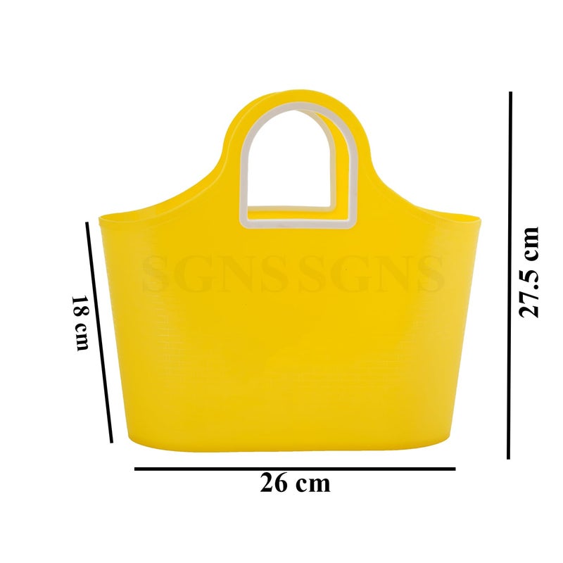SGNS Sturdy Multipurpose Use Basket - Top Handle Plastic Basket for Shopping, Storage – Plastic Lunch Bag for Kids (Yellow) - Image 5