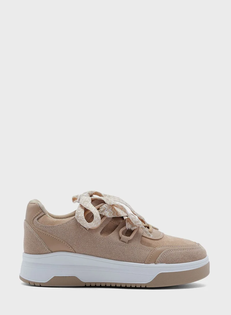Truffle Low Top Sneaker With Chunky Lace Detail
