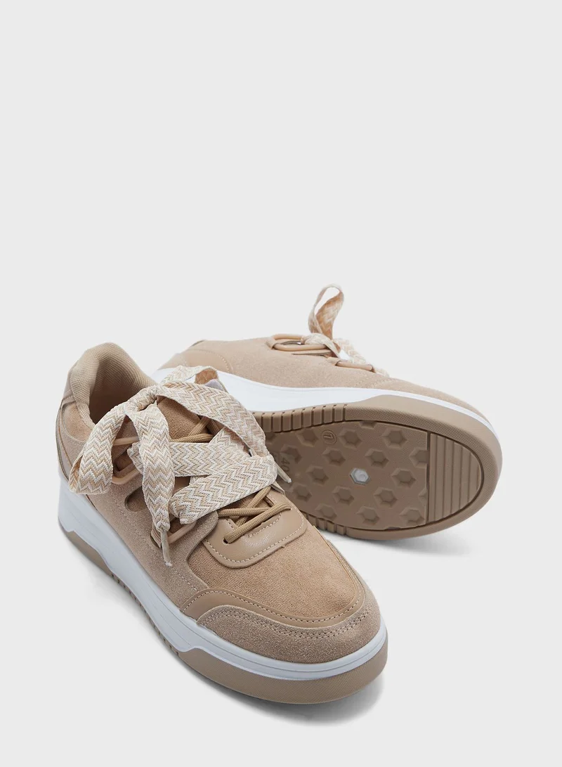 Truffle Low Top Sneaker With Chunky Lace Detail