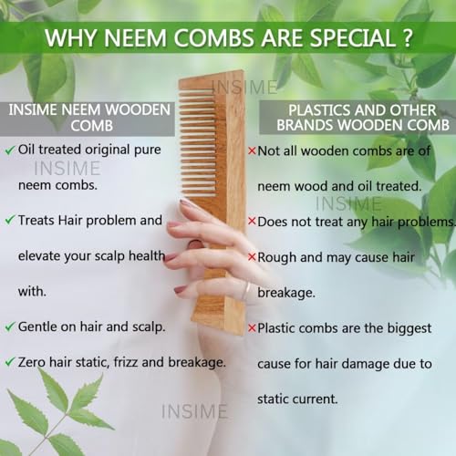 INSIME Wide tooth comb for curly hair | Neem Wooden comb wide tooth hair comb for women hair growth | Detangler hair comb shampoo wide comb for Women & Men Hair Styling - Image 4
