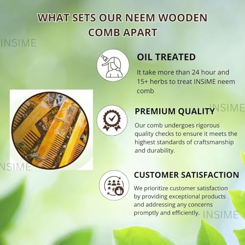 INSIME Wide tooth comb for curly hair | Neem Wooden comb wide tooth hair comb for women hair growth | Detangler hair comb shampoo wide comb for Women & Men Hair Styling - Image 5