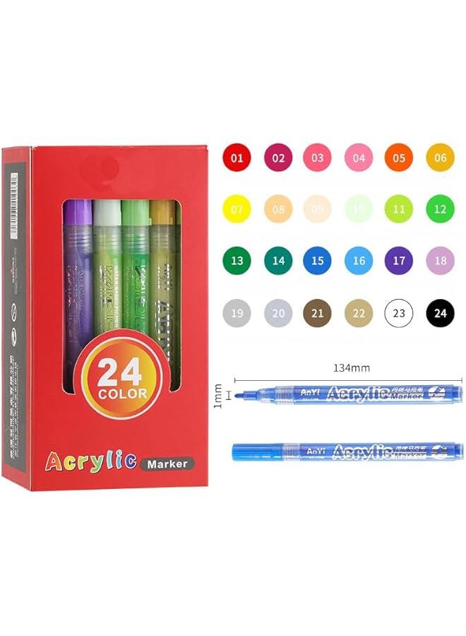 HOOKOR 24 Color Paint Marker Set with Reversible Nib, Medium Point Acrylic Paint Pens for Art Supplies, Ceramics, Rock Painting, Glass - Art Markers for Artists - Image 1