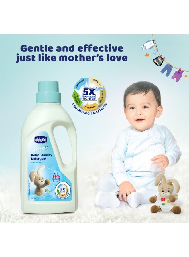Chicco Baby Liquid Laundry Detergent, 5X Stain & Germ Fighter, Kills 99% Of Germs, Dermatologically Tested For Effective & Gentle Cleaning, Fresh Spring (1 L) - Image 3