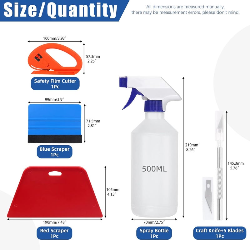 Glarks 10Pcs Window Tint Application Tools Kit with Felt Squeegee, Scraper, Craft Knife, Blades, Safety Film Cutter and 500ml Spray Bottle, Vinyl Wrap Tool Kit for Window Film Wallpaper Trimming - Image 2