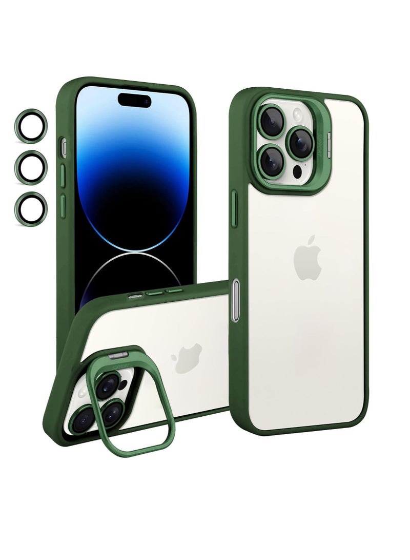 iPhone 16 Pro 6.3-Inch Clear Case with Kickstand, Built-in Camera Ring Stand, with Lens Protector Cover, Shockproof Hard PC Back Soft TPU Frame Slim Case - Green - Image 1