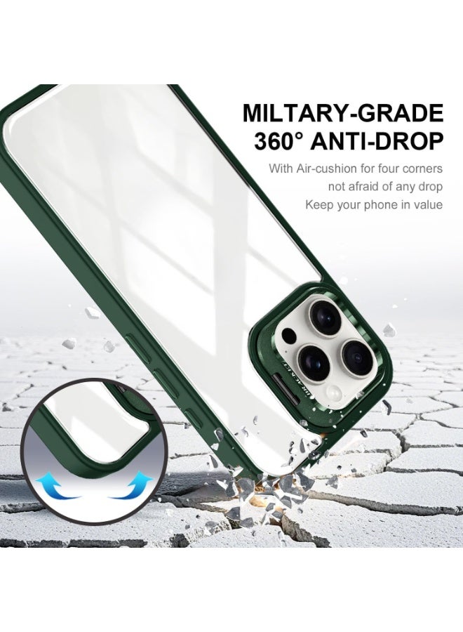 iPhone 16 Pro 6.3-Inch Clear Case with Kickstand, Built-in Camera Ring Stand, with Lens Protector Cover, Shockproof Hard PC Back Soft TPU Frame Slim Case - Green - Image 4