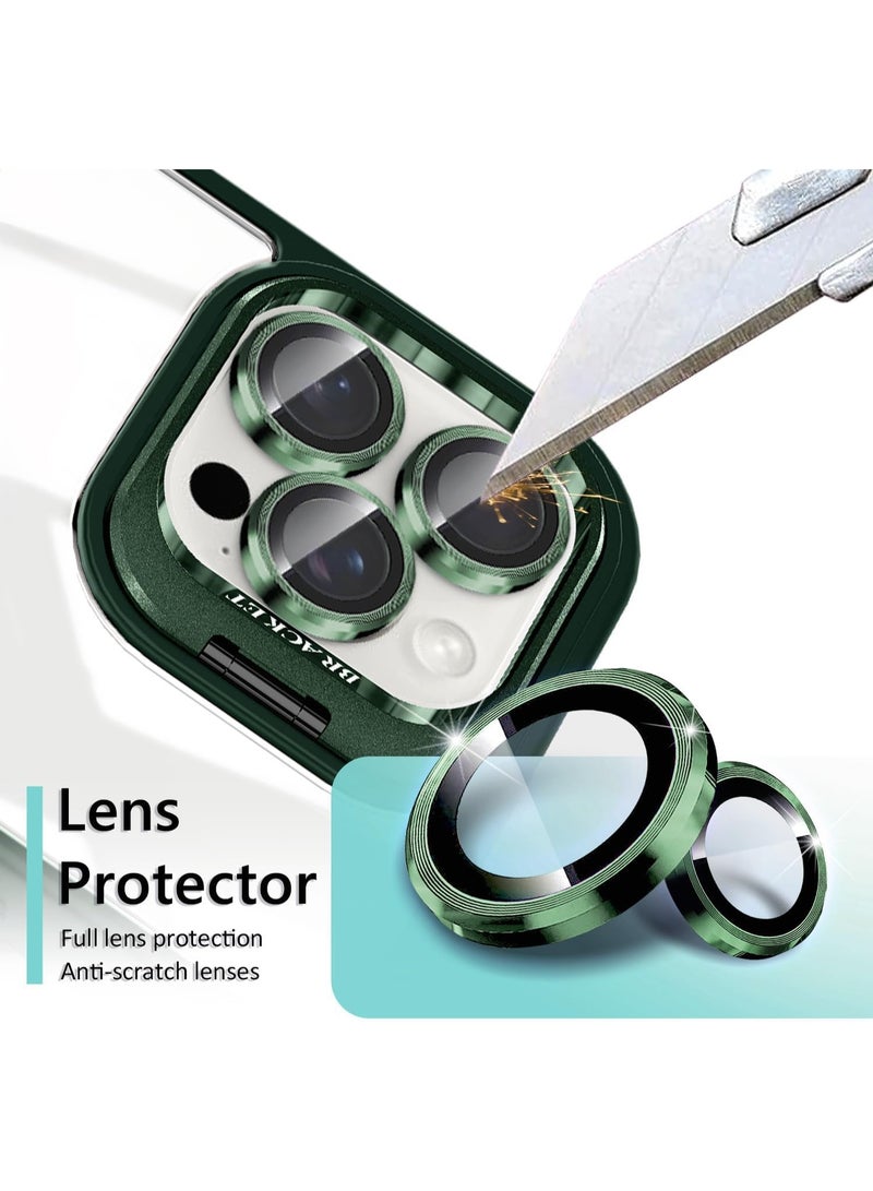 iPhone 16 Pro 6.3-Inch Clear Case with Kickstand, Built-in Camera Ring Stand, with Lens Protector Cover, Shockproof Hard PC Back Soft TPU Frame Slim Case - Green - Image 5