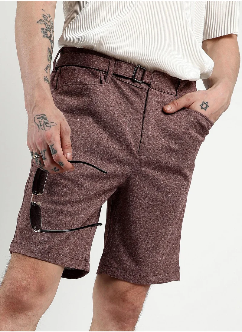 Campus Sutra Men's Chocolate Brown Tailored Heathered Shorts