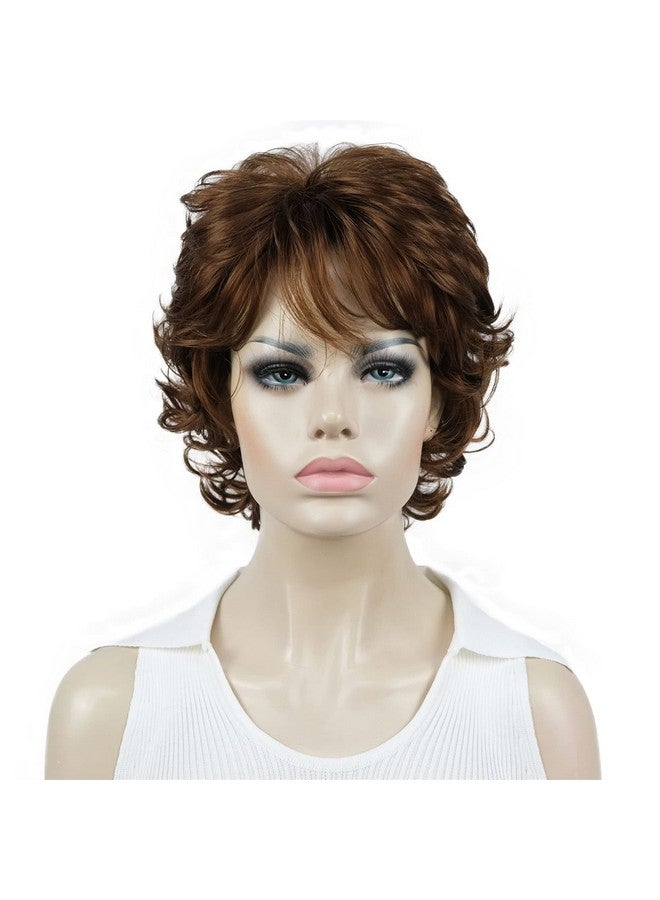 Aimole Short Curly Wigs Synthetic Women Soft Wig With Layered Bangs (30 Medium Auburn) - Image 1