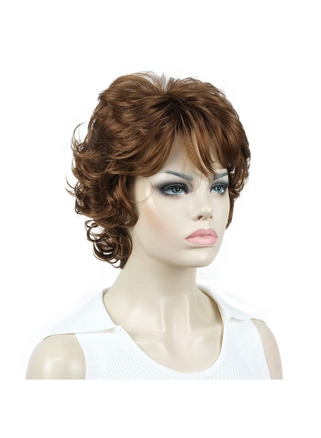 Aimole Short Curly Wigs Synthetic Women Soft Wig With Layered Bangs (30 Medium Auburn) - Image 5