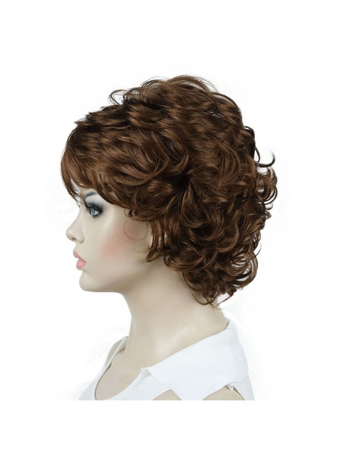 Aimole Short Curly Wigs Synthetic Women Soft Wig With Layered Bangs (30 Medium Auburn) - Image 4