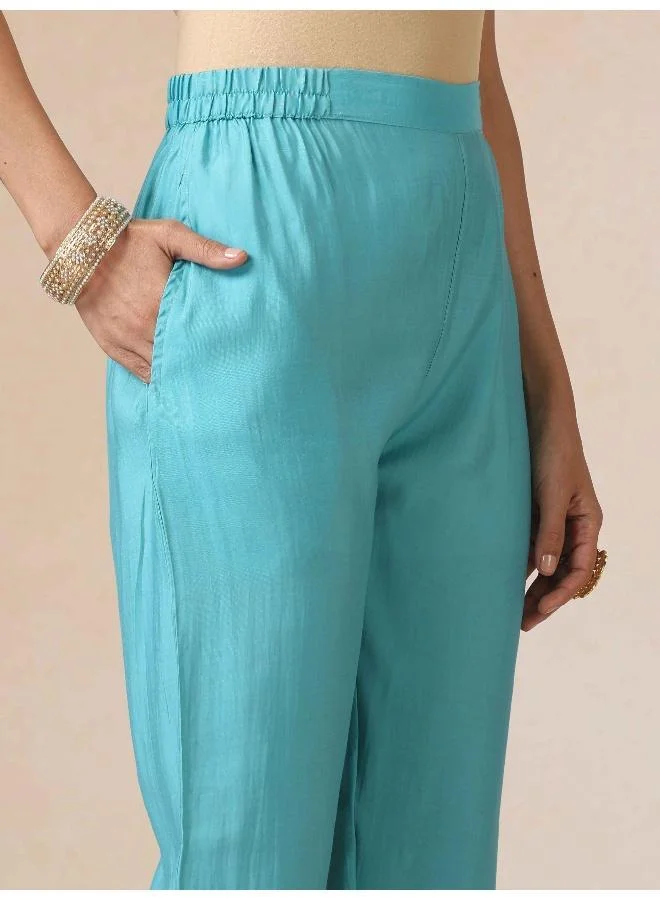 trueBrowns trueBrowns Blue Embroidered Kurta Pant Dupatta Set