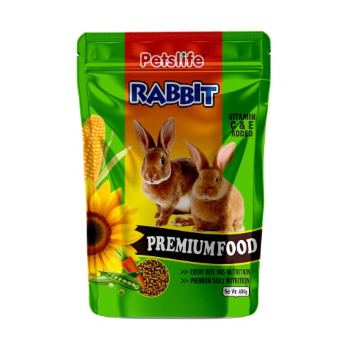 PETSLIFE Rabbit Premium Food Pellets with Essential Nutrients and High Fiber Content for Small & Adult Bunnies, 400 g - Image 1