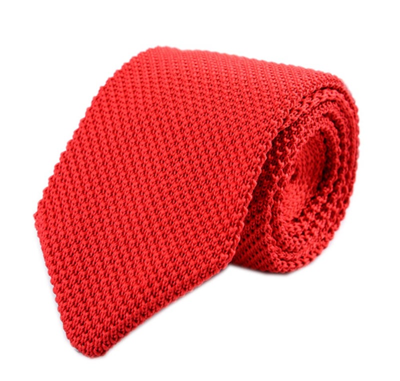 Secdtie Men Classic Solid Color Red Woven Silk Tie Formal Cotton Necktie 011 - Image 1