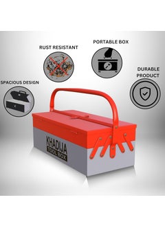KHADIJA KHADIJA Metal 3 Compartment Tool Box Red Grey  - Image 4