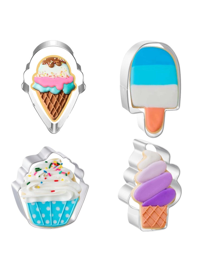 Sweet seven Summer Cookie Cutter Set - 4 PCS, 3'' to 4'' Sizes, Create Fun Treats with Ice Cream, Popsicle, and Cupcake Shapes - Baking Essentials for Sunny Days! - Image 1