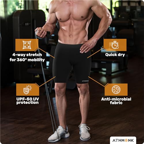 Athmonk 4-Way Lycra Compression Shorts for Men | Tight Skin Fit, Non Padded | Cycling Running Workout Gym Cricket Football Sports | Tummy Tuck Recovery Muscle Support | Quick Dry Anti-Chafe (Black,L) - Image 3