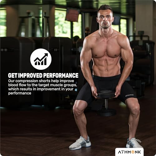 Athmonk 4-Way Lycra Compression Shorts for Men | Tight Skin Fit, Non Padded | Cycling Running Workout Gym Cricket Football Sports | Tummy Tuck Recovery Muscle Support | Quick Dry Anti-Chafe (Black,L) - Image 5