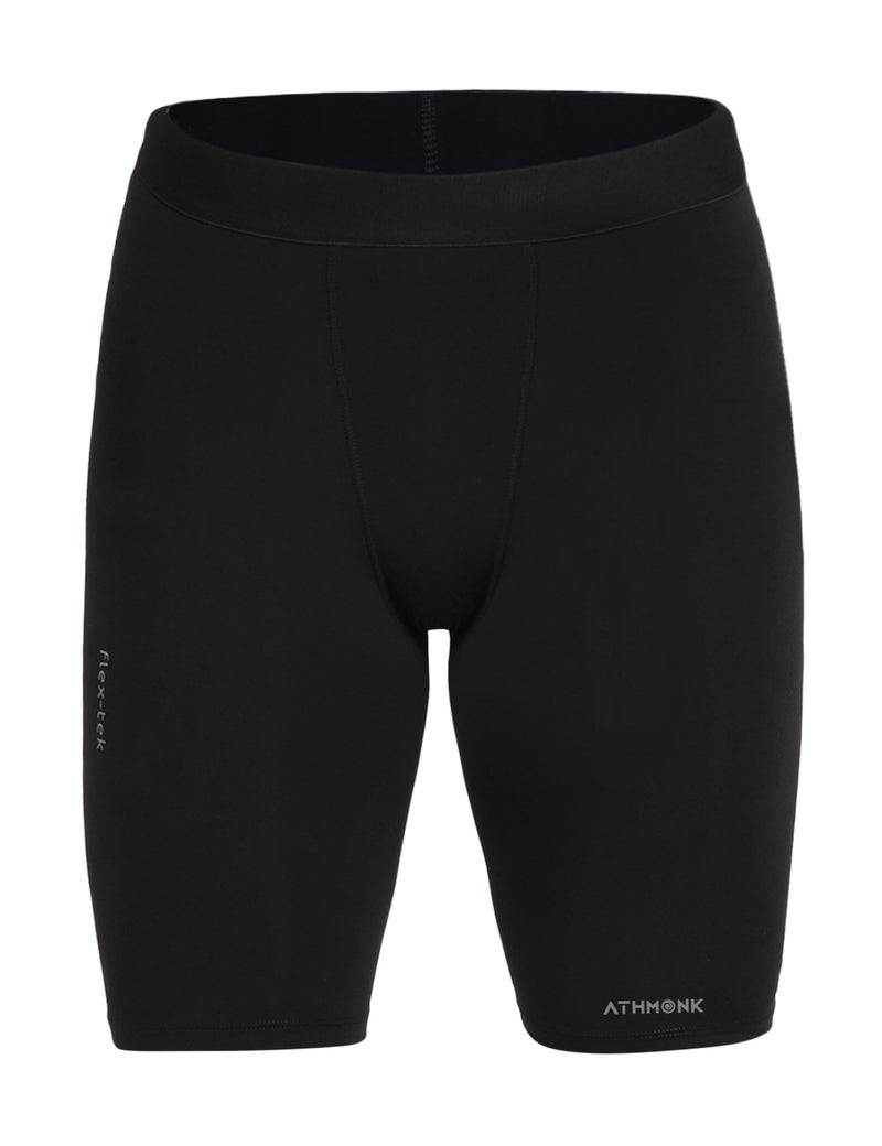 Athmonk 4-Way Lycra Compression Shorts for Men | Tight Skin Fit, Non Padded | Cycling Running Workout Gym Cricket Football Sports | Tummy Tuck Recovery Muscle Support | Quick Dry Anti-Chafe (Black,L) - Image 1