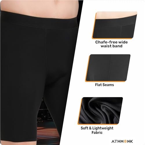 Athmonk 4-Way Lycra Compression Shorts for Men | Tight Skin Fit, Non Padded | Cycling Running Workout Gym Cricket Football Sports | Tummy Tuck Recovery Muscle Support | Quick Dry Anti-Chafe (Black,L) - Image 4